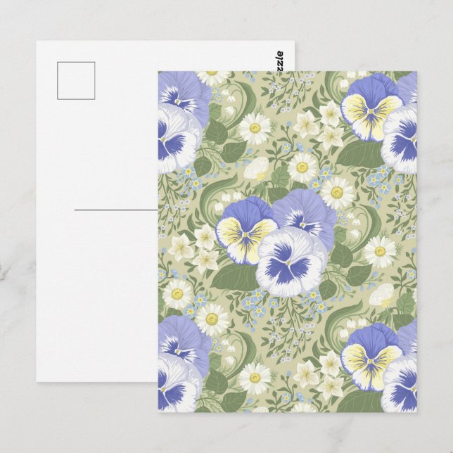 Frühlingsgartenblumen auf Salbei Postkarte (Vorne/Hinten)