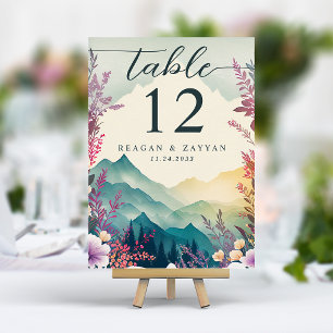 Frühlingsgebirge Florale Hochzeit Tischnummer