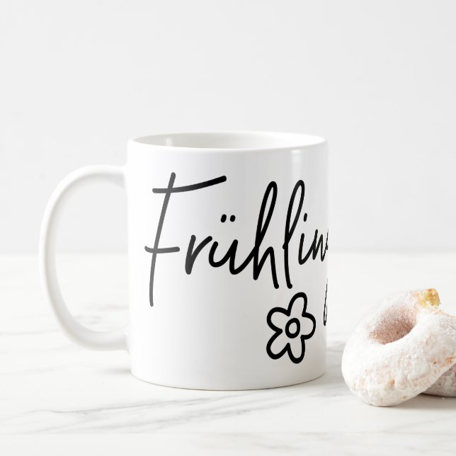 Frühlingsgefühle, deutsches Wort, Frühlingsgefühl Kaffeetasse (Mit Donut)