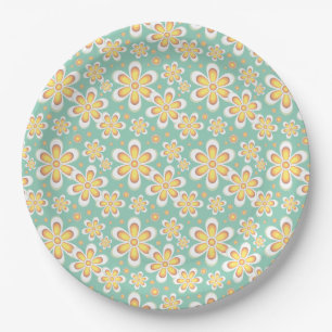 Frühlingsgelbe Blumen auf Grün Pappteller