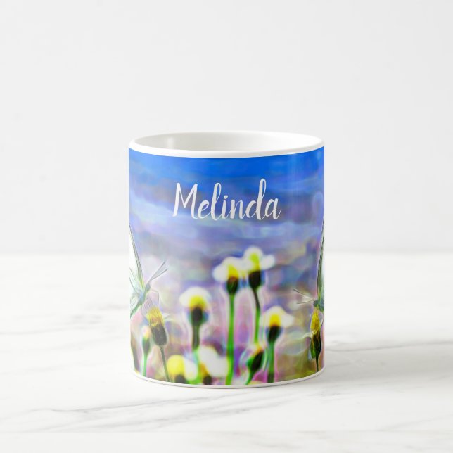Frühlingsgelbe Blumengarten Schmetterlinge Blauer  Kaffeetasse (Mittel)