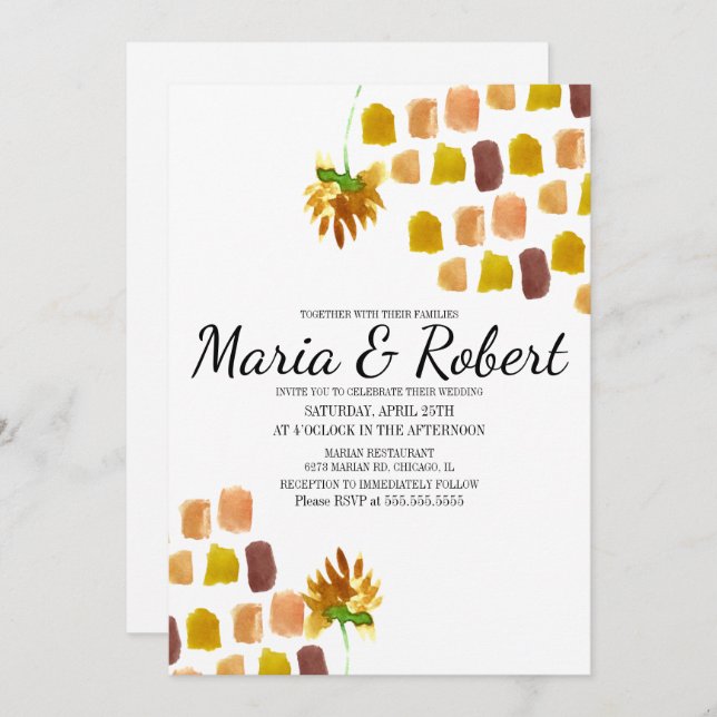 Frühlingsgelbe Farbe Florals farbenfrohe Ecke Einladung (Vorne/Hinten)