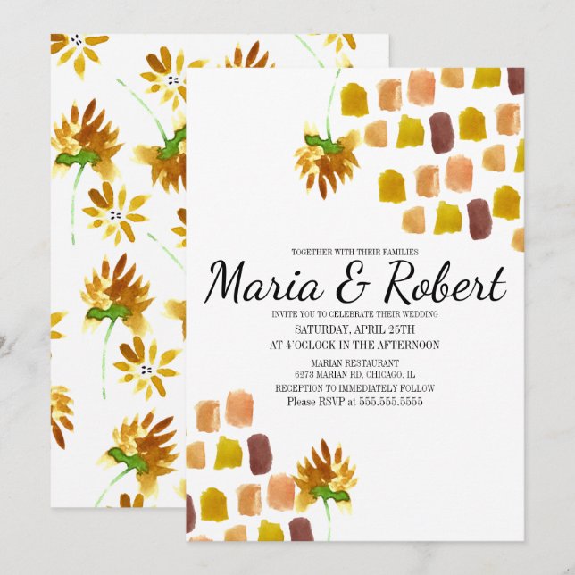 Frühlingsgelbe Farbe Florals farbenfrohe Ecke Einladung (Vorne/Hinten)