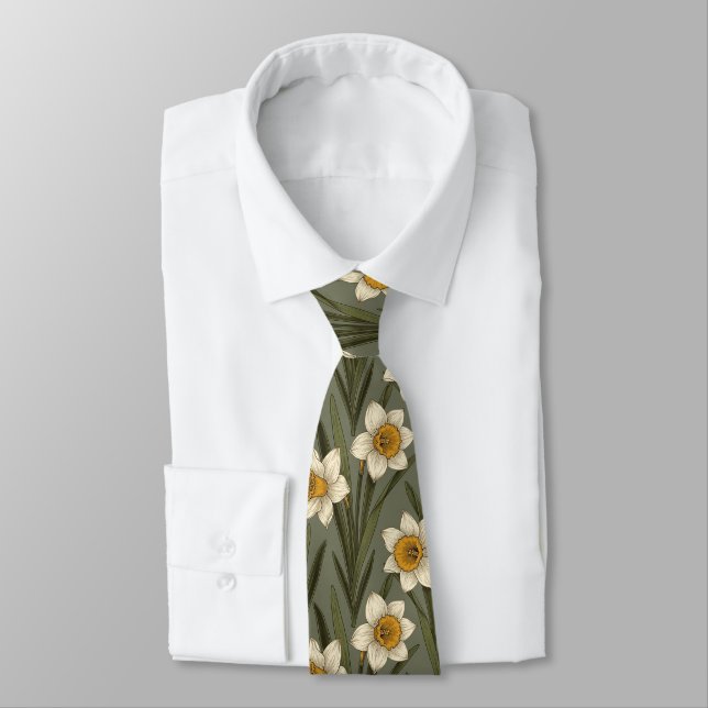 Frühlingsgelbe Narzissen-Blumen-Botanik-Muster Krawatte (Gebunden)