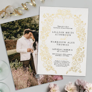 Frühlingsgeschichte Lilie Hochzeit Schwarz-weißer  Folieneinladung