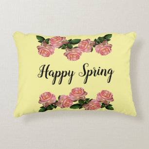 Frühlingsglück Rosa Rosen Gelb Vintage Dekokissen