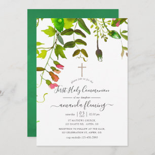 Frühlingsgrün Wasserfarbe Erste Kommunion Einladung