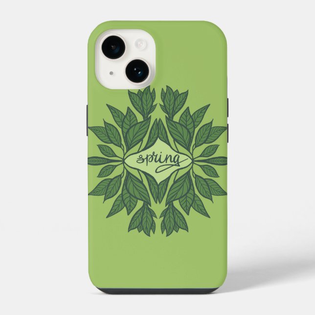 Frühlingsgrüne Blätter Ästhetische Typografie iPhone Hülle (Rückseite)