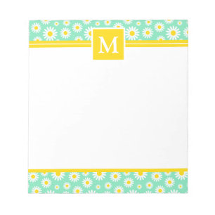 Frühlingsgrüne Gänseblümchen-Monogramm  Notizblock