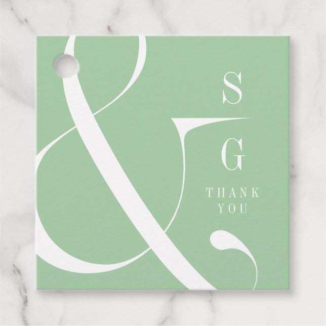 Frühlingsgrüne moderne Typografie paart Monogramm Geschenkanhänger (Vorderseite)