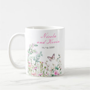 Frühlingsgrüne Schmetterlings-Blumenhochzeit Kaffeetasse