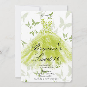 Frühlingsgrüner Schmetterling Tanzkleid Sweet 16 Einladung