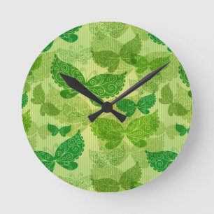 Frühlingsgrünes Muster Runde Wanduhr