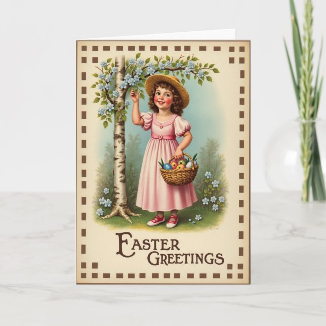 Frühlingsgrußkarte mit Mädchen Karte (Vorderseite)