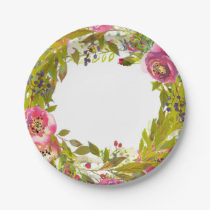 Frühlingshafte rosa florale Blumenhochzeit Pappteller