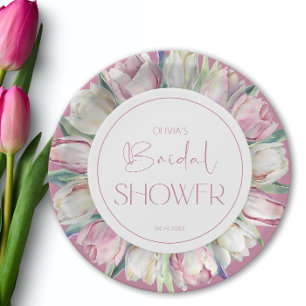 Frühlingshafte rosa und weiße Tulpen Brautdusche Pappteller