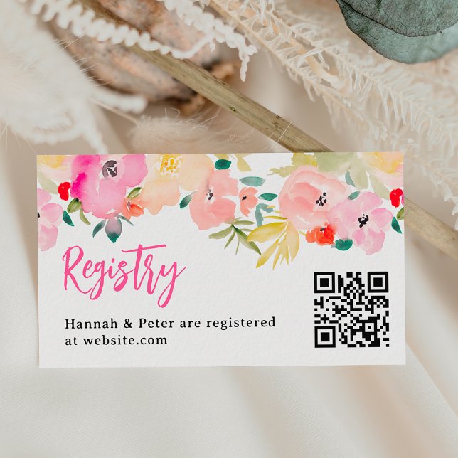 Frühlingshafter Bohengarten Blumenkataster Begleitkarte (Spring pink boho garden floral bridal registry enclosure card)