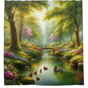 Frühlingshai mit Enten/Blume Duschvorhang
