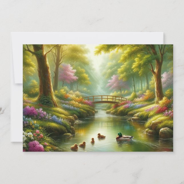 Frühlingshai mit Enten/Blume Feiertagskarte (Vorderseite)
