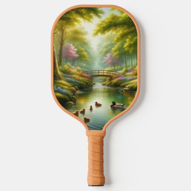 Frühlingshai mit Enten/Blume Pickleball Schläger (Vorderseite)