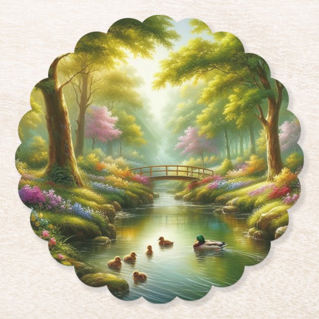 Frühlingshai mit Enten/Blume Untersetzer (Vorderseite)