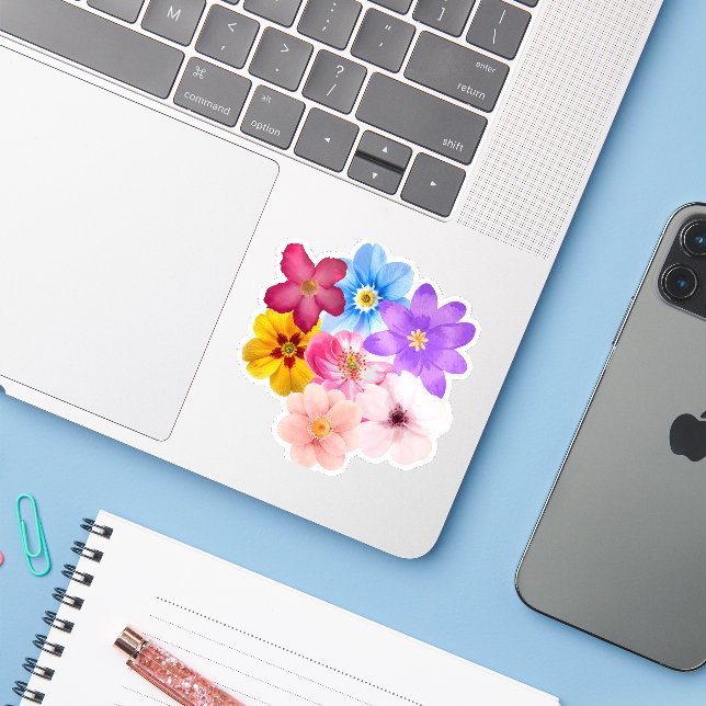 Frühlingsharmonie - Gemischter Wasserfarben-Blumen Aufkleber (Laptop mit iPhone)