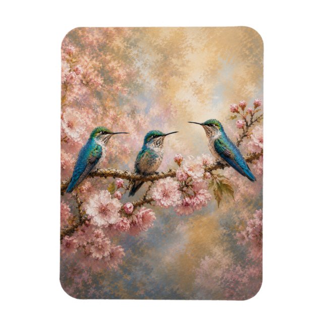 Frühlingsharmonie, Kolibris unter Kirschblüten Magnet (Vertikal)