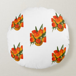 Frühlingsharmonie – Orange und gelbe Tulpen Rundes Kissen
