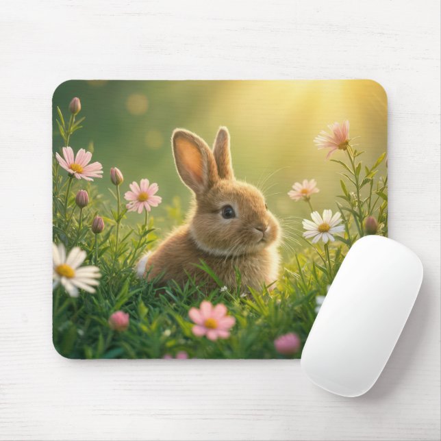 Frühlingshase in Wildblume Wiese Mousepad (Mit Mouse)