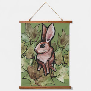 Frühlingshase Kaninchen Natur Efeu Wandteppich Mit Holzrahmen