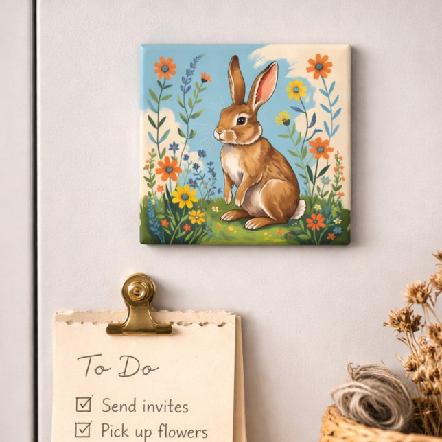 Frühlingshase mit Wildblumen Magnet (Von Creator hochgeladen)