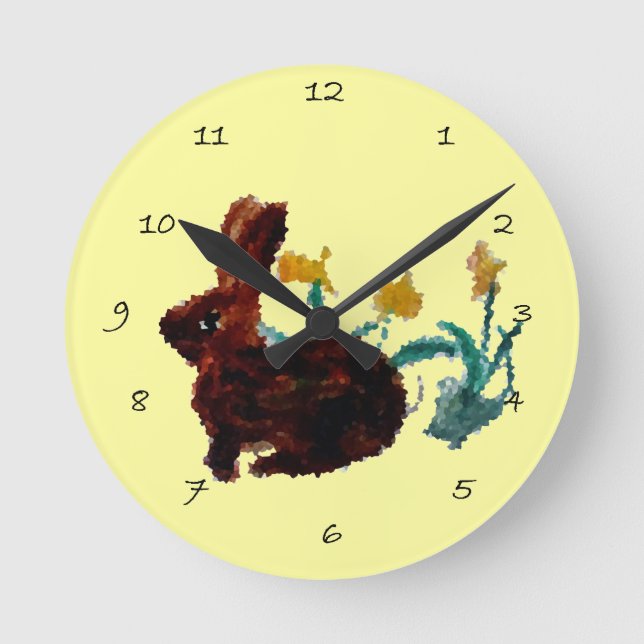 Frühlingshasen Daffodie Art Runde Wanduhr (Vorderseite)