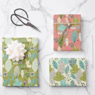 Frühlingshasen Florale Natur Geschenkpapier Set