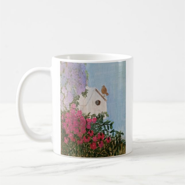 Frühlingshaus Acrylmalerei Tasse- 11oz Kaffeetasse (Links)