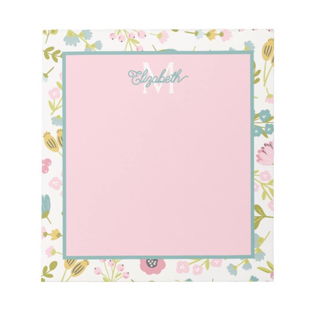 Frühlingshäuschen-Blumen-Monogramm Notizblock (Vorderseite)