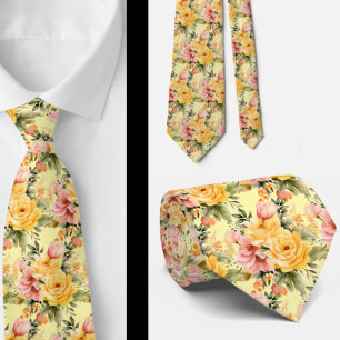 Frühlingshimmel Rosa und Gelbe Flora Neck Tie Krawatte