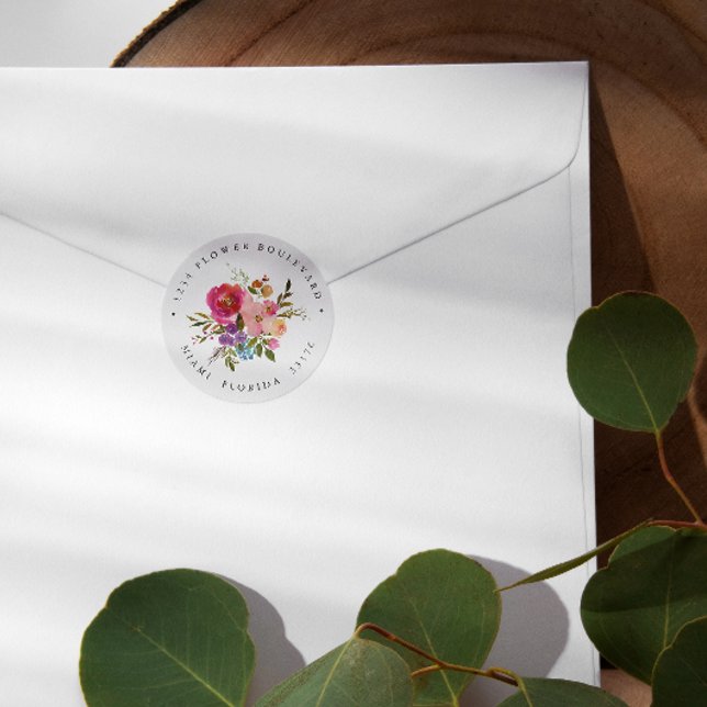 Frühlingshitz | Botanische Bouquet-Rücksendeadress Runder Aufkleber (Von Creator hochgeladen)