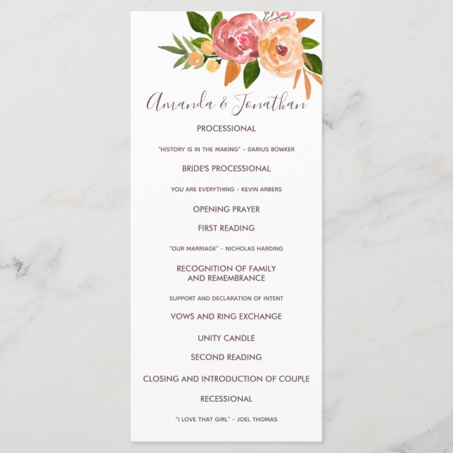 Frühlingshochzeit Aquarell Blumen Hochzeitsprogram Programm (Vorderseite)