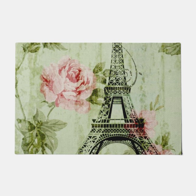 Frühlingsholz Rosa Blumenzauber, Periseiffelturm Fußmatte (Vorderseite)