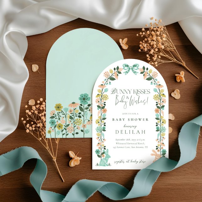 Frühlingshühner Wildblume Osterfest Kinderdusche B Einladung (Spring Wildflower Easter Bunny Baby Shower Bow Invitation)