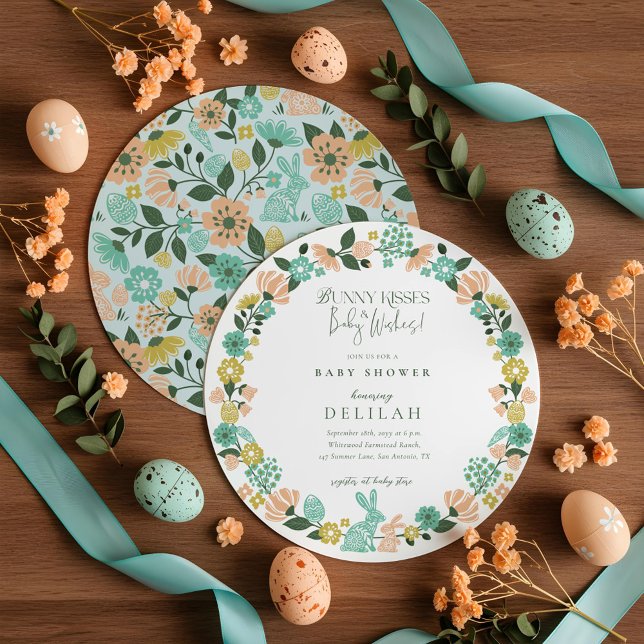 Frühlingshühner Wildblume Osterfest Kinderdusche B Feiertagskarte (Spring Wildflower Easter Bunny Baby Shower Bow Holiday Card)