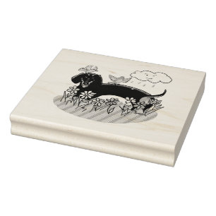 Frühlingshund Dackel (schwarz und braun) Niedlich Gummistempel