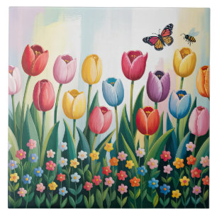 Frühlingshuppen und Schmetterlinge Farbenfroh Fliese