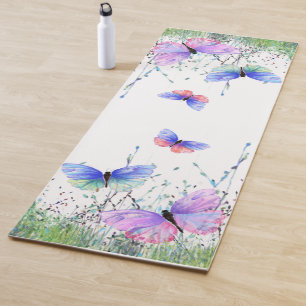 Frühlingshyoga Mat Bunte Schmetterlinge fliegen Yogamatte