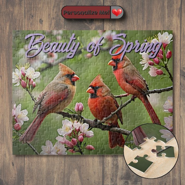 FrühlingsKardinäle Puzzle (Customizable Spring Cardinals Jigsaw Puzzle)