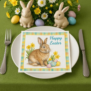Frühlingskariert mit Osterhasen Serviette
