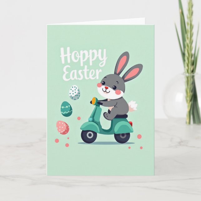 Frühlingskarte mit Bunny Scooter Karte (Vorderseite)