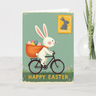 Frühlingskarte mit Häschen auf Fahrrad Karte