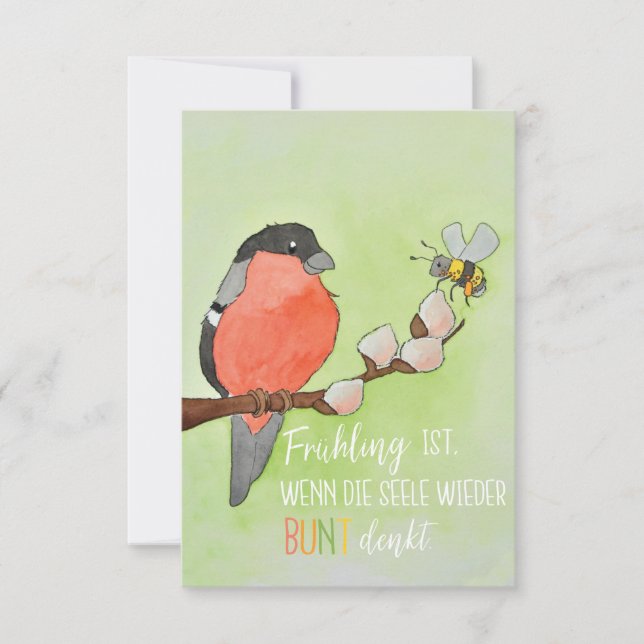 Frühlingskarte mit Vogel und Hummel (Vorderseite)