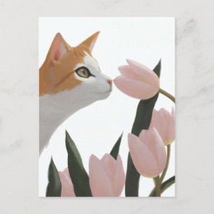 Frühlingskatze und florale Kunst Feiertagspostkarte